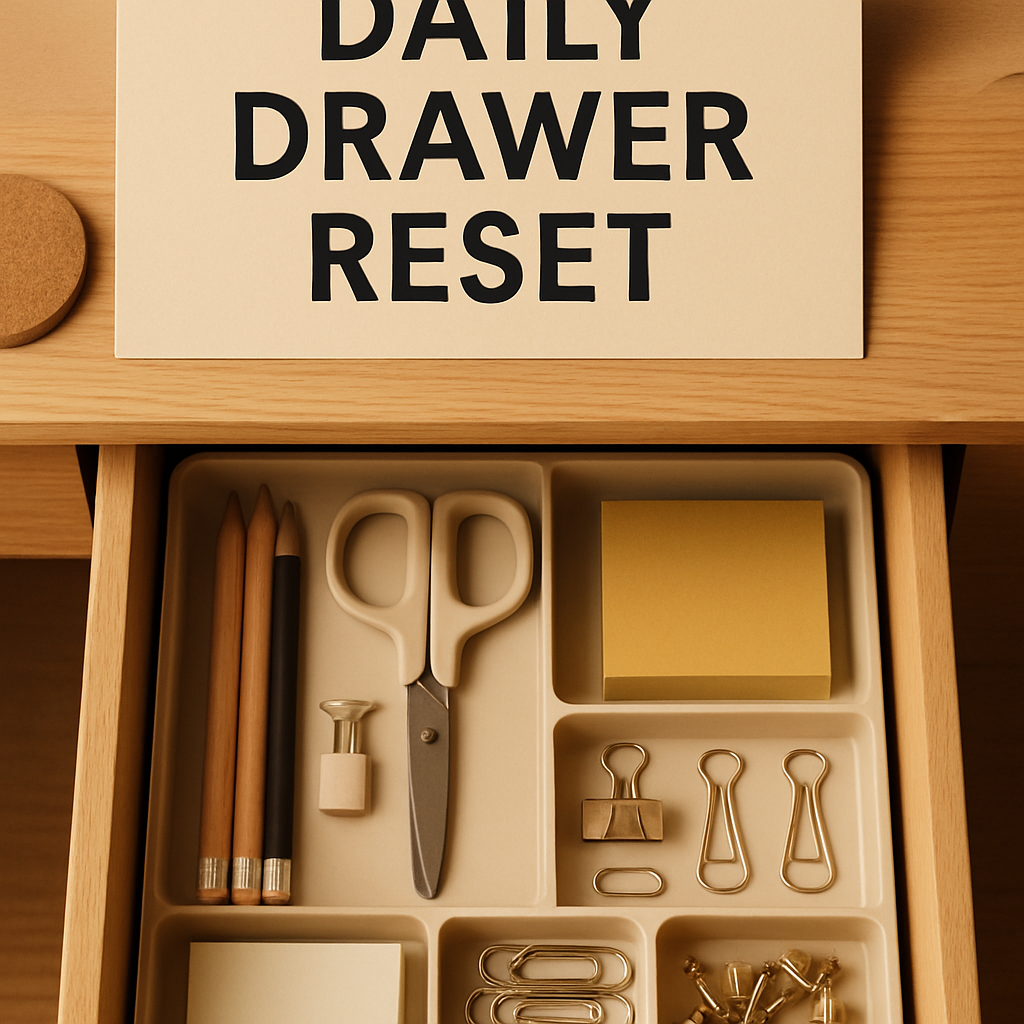 Daily Drawer Reset desktop drawer organizer office scene
