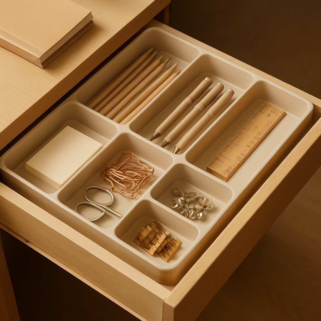 Stationery Sorting desktop drawer organizer office scene